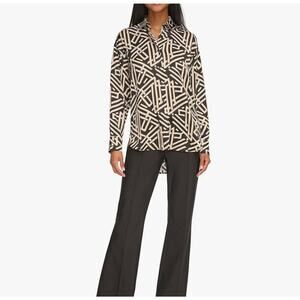 Karl Lagerfeld Women's Geometric Black  white Collared Blouse Size Large